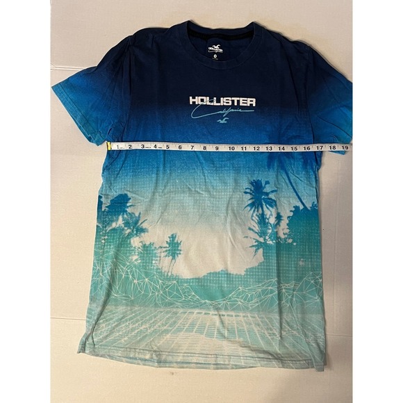 Hollister Mens Blue Ombre Palm Tree Graphic T-Shirt Vaporwave Tropical Size M - Picture 5 of 6